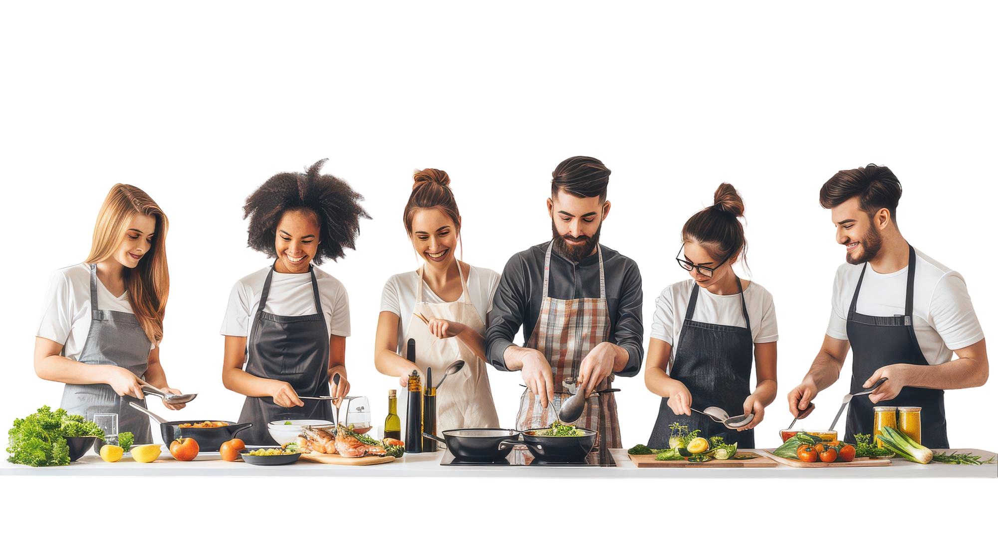 Workshop attendees cooking together
